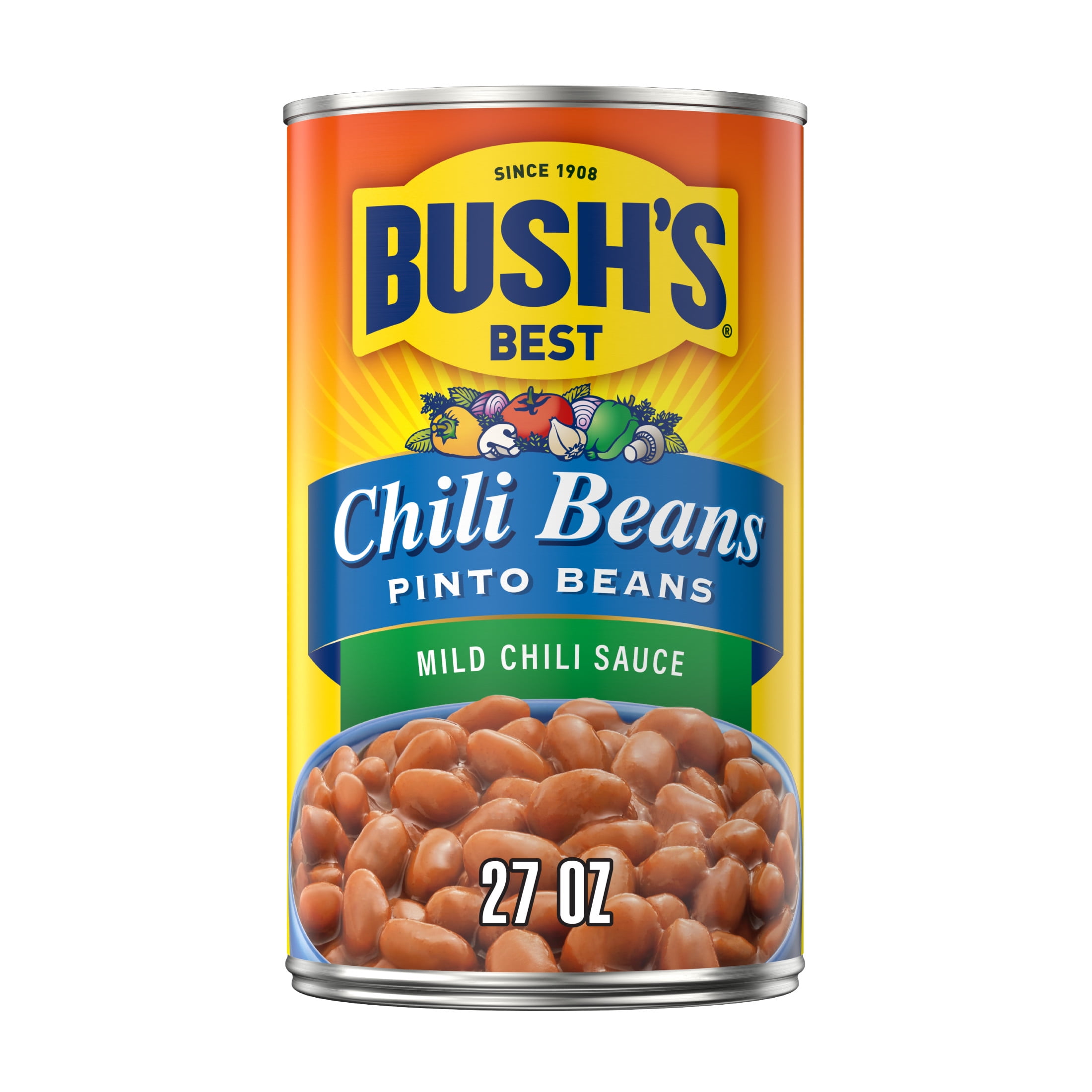 (12 pack) Bush's Chili Beans, Canned Pinto Beans in Mild Chili Sauce, 27 oz Can