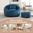 thumbnail image 4 of Chenille Upholstered Round Lazy Cozy Bean Bag Chair with Ottoman-Navy Blue, 4 of 5