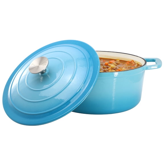 MegaChef 5 Quarts Round Enameled Cast Iron Casserole with Lid in Blue