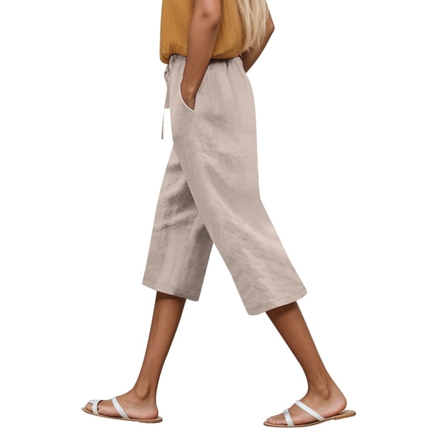 Pantalones informales para mujer Pantalones cortos con cintura elástica y cordón - Cómodos para el día a día en primavera, verano y otoño