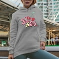 thumbnail image 2 of You & Me with Cherries, Retro Valentine's Day Art Merch Gift, Heather Grey Hooded Sweatshirt or Hoodie, Small, 2 of 5
