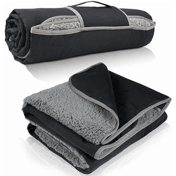 Waterproof Outdoor Blanket with Sherpa Lining, Windproof Triple Layers Warm Comfy Foldable for Camping Stadium, Beach, Picnic, Grass, Concerts, Car, Dog, 59''X 80''