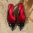 thumbnail image 3 of [On feet & in love] Women's Faux Leather Pointed Toe Slingback Stilettos - Geometric Buckle Detail Dress Pumps with Elastic Ankle Strap,Black,5.5, 3 of 7