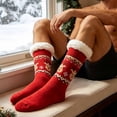 thumbnail image 6 of Lutiedan Christmas Fleece Socks for Men and Women, Fuzzy Non Slip Knit Slipper Socks, Winter Thick Warm Mid Calf Socks,Red2, 6 of 8