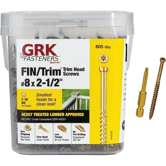 GRK 772691167309 8 x 2-1/2" Fasteners 16730 FIN/Trim Screws 605CT, Gold, 605 Count