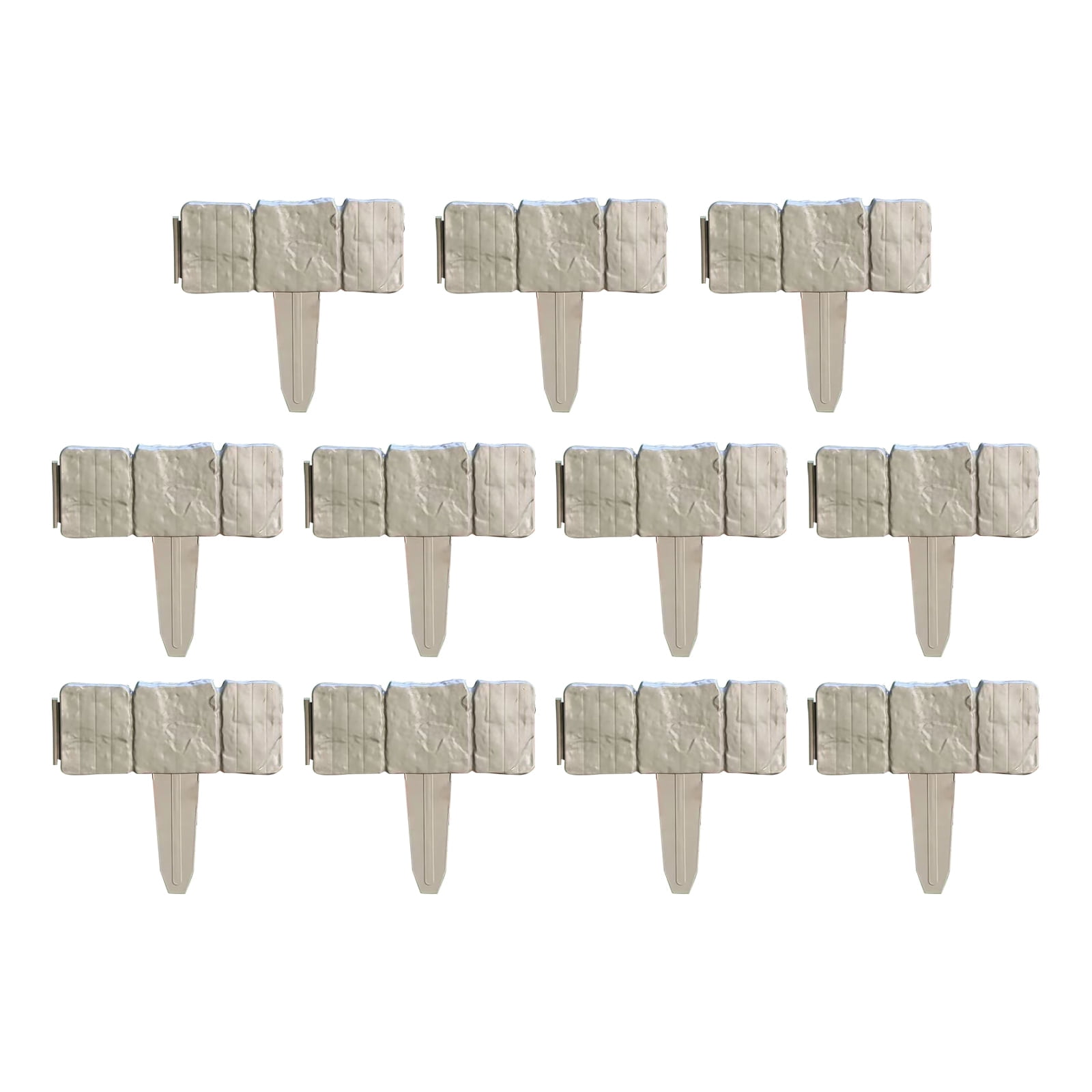 Durable Plastic Garden Edging Borders, No-Dig Interlocking Fence, Faux Cobblestone Stone Effect Flower Bed Landscape Edging, for Courtyard &Grass ,10-Pack,Gray