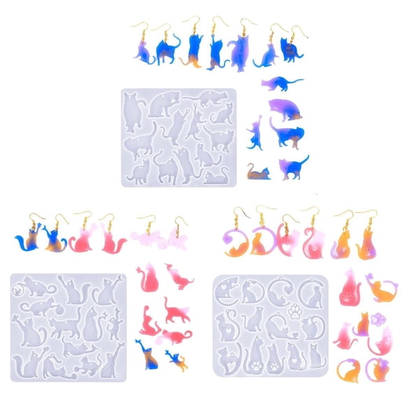 YIEMEEN 3 Pcs Cats Earrings Silicone Mould Resin Molds Handmade Pendant Molds with Hole