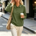 thumbnail image 5 of Casual Fall Spring Fall Outfits Women Collared Summer Fashion Business Casual Solid-Color Long-Sleeved Button-Down Shirt Top Army Green M, 5 of 7