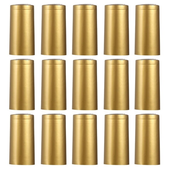 WEUVEB 150pcs Heat Shrinkable Caps for Bottles Plastic Golden