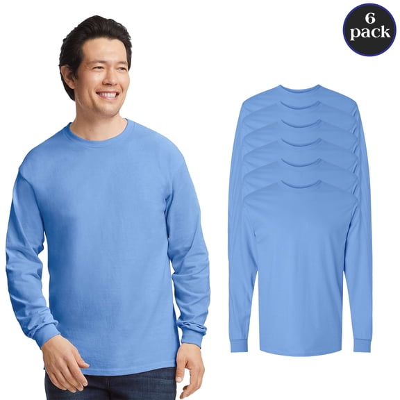 Gildan Adult’s Ultra Cotton Long Sleeve Carolina Blue 6 Pack Bulk T-Shirt, S