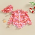 thumbnail image 3 of Kids Toddler Girls Rash Guard Swimsuit Summer Long Sleeve Floral Print Ruffle Bathing Suit Beach Wear Apricot　6-12 Months, 3 of 7