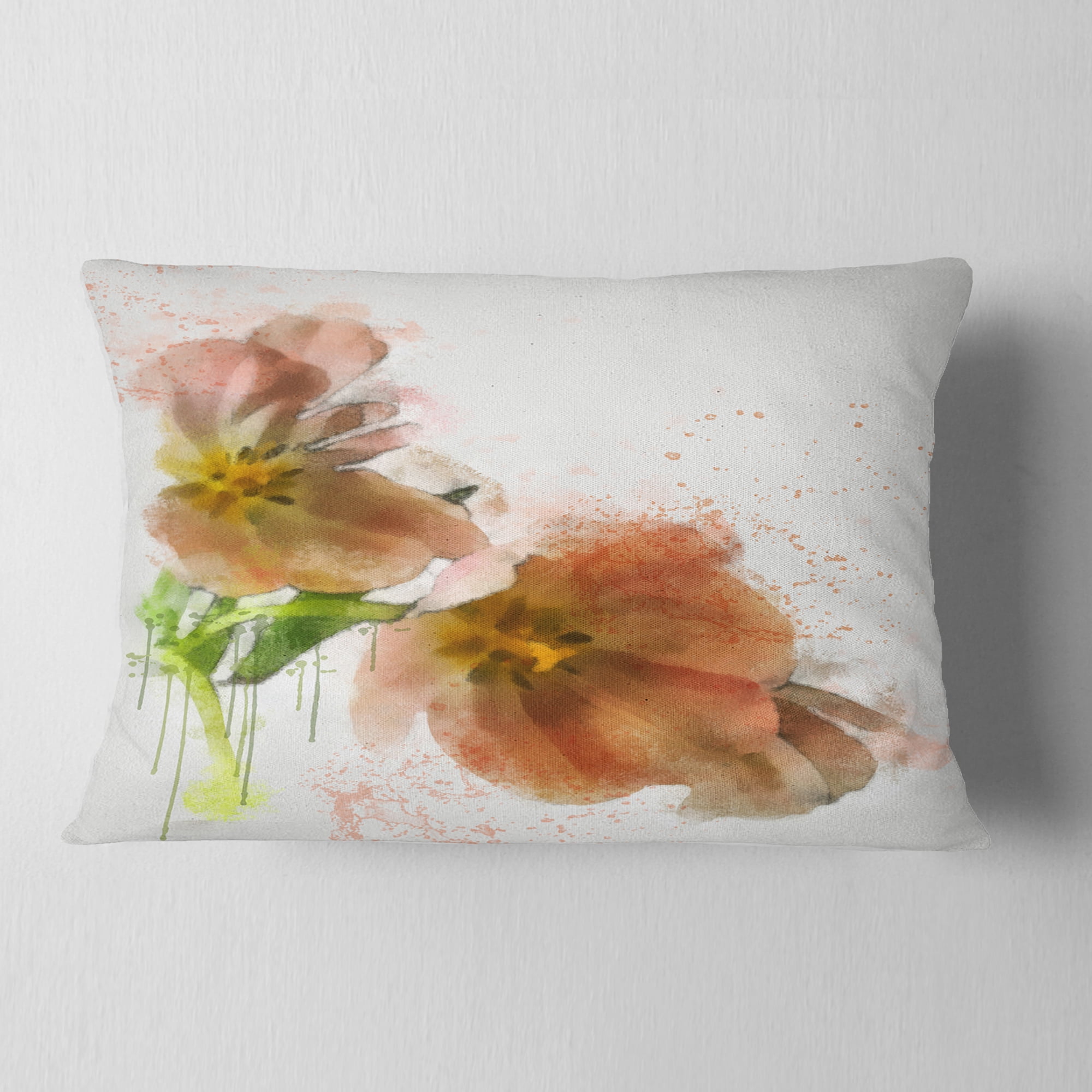 Designart Brown Tulips Sketch Watercolor - Floral Throw Pillow - 12x20