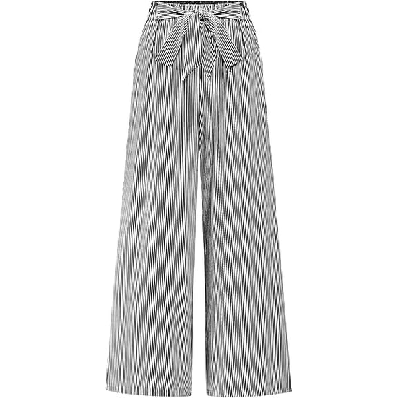 BTFBM Pants for Women Spring Clothes Striped High Waist Tie Knot Dressy Casual Wide Leg Palazzo Work Trousers Pants