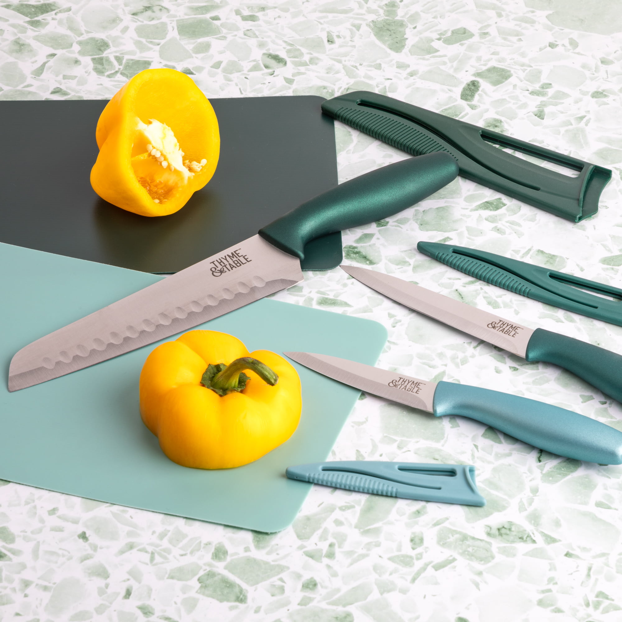 Thyme & Table Knife & Cutting Mat 5-Piece Set, Gold 