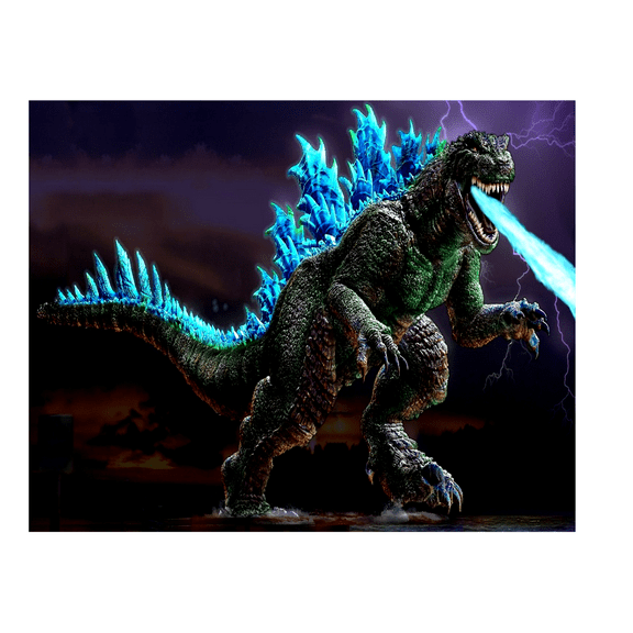 Whimsical Practicality's Godzilla Blue Fire Breath Edible Icing Image Cake Topper-1/4 Sheet or Larger