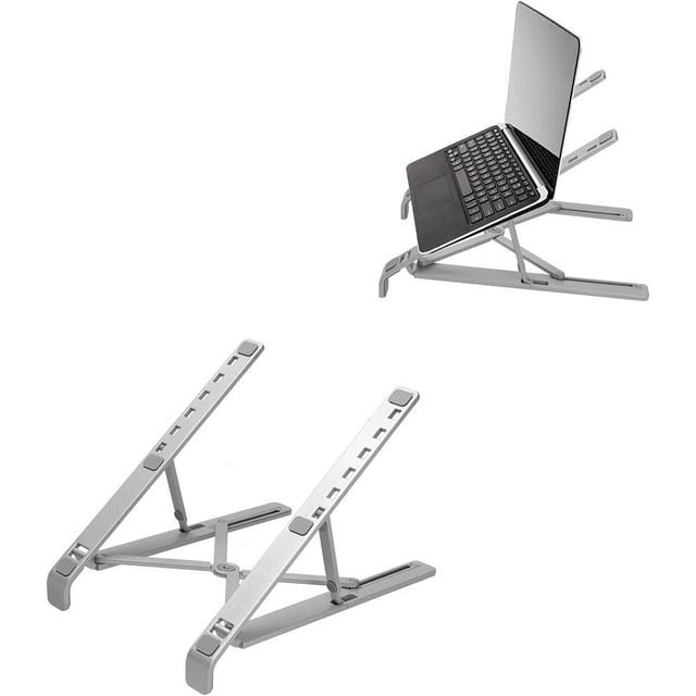 HUGFEGWE Laptop Stand for Desk Adjustable Height, Ergonomic Design, Compatible with MacBook, Portable Aluminum Foldable Lightweight Desktop Holder for 10-15.6 in Laptops & Tablets (Silver) CJB91-6079