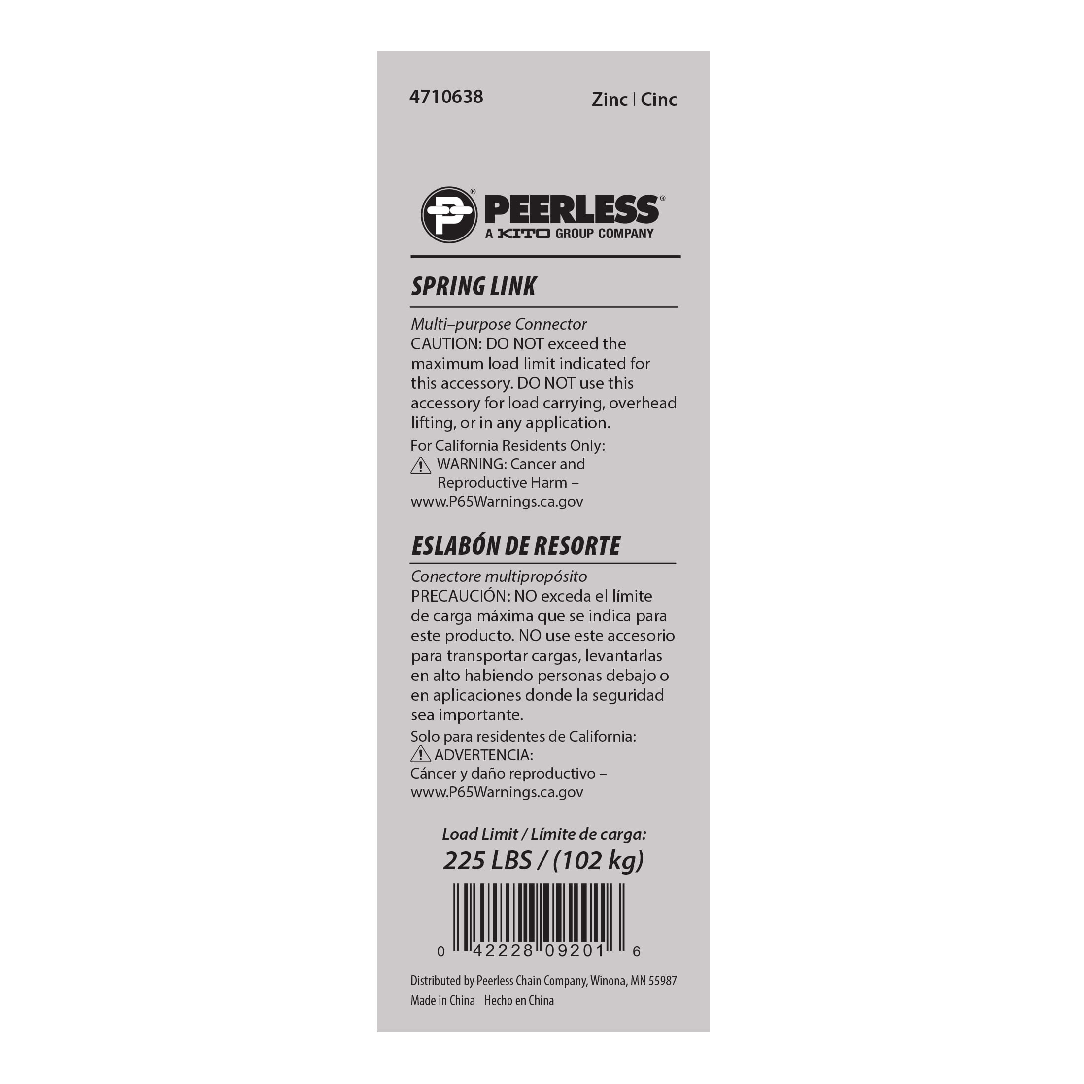9/32" Spring Link, Steel, Zinc plated, 7mm Spring Link, Peerless Chain Company, #4710638