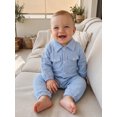 thumbnail image 5 of RUINIXCW Infant Baby Boy Spring Fall Clothes 1 3 6 9 12 18 Months Textured Romper One Piece Outfit Long Sleeve Button Down Collar Jumpsuit with Chest Pockets, 5 of 9