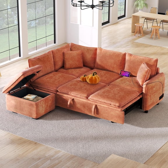 Tabaray 82.67" Modular Sectional Sofa Cloud Couch,Convertible L Shaped Sleeper Couch with Pull Out Bed, USB Ports, Chaise and Storage Ottoman for Home Sofa Living Room Furniture, Apartment
