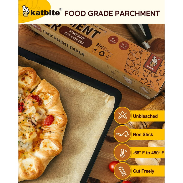 Katbite 15in x 242ft, 300 Sq.Ft Unbleached Parchment Paper Roll for Baking,  Parchment Baking Paper with Serrated Cutter, Non-stick Longer Parchment Roll  for Cooking, Air Fryer, Steaming, Bread