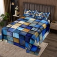 thumbnail image 2 of Erosebridal Navy Blue Grid Buffalo Coverlet Set King, Geometry Brown Plaid Checkered Bedding Set 3-Piece, 2 of 5