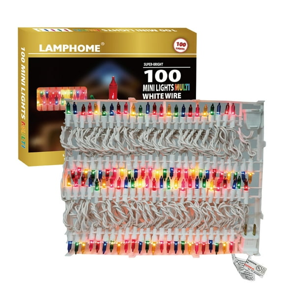 LAMPHOME 100 Multi Mini String Lights Set with Tray, White Wire UL Certified - Ideal for Christmas Tree, Holiday Party, Garden, Patio & Wedding Decor