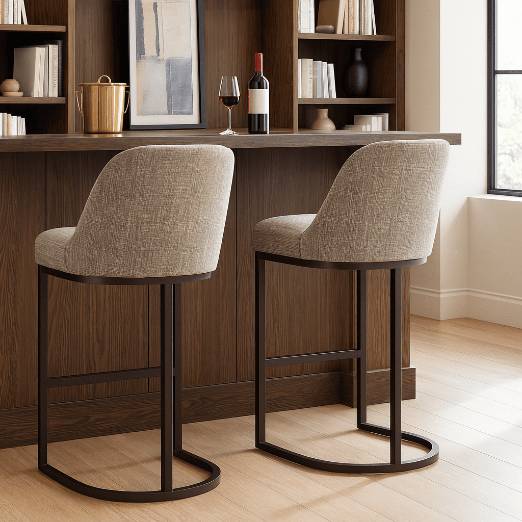 Leick Home Barrel Back Bar Stools with High Density Foam Seat, Gray/Espresso (Set of 2)