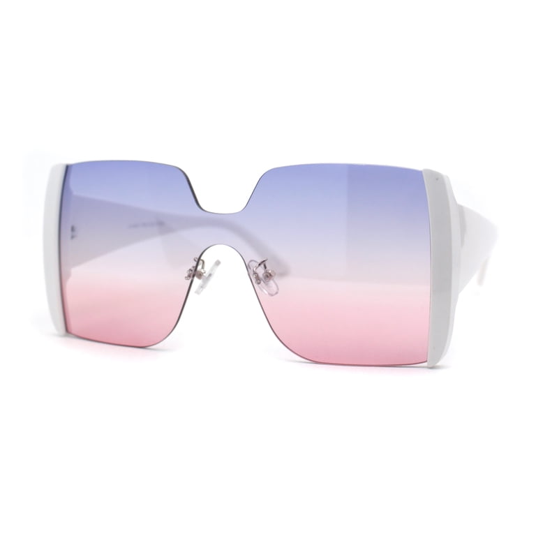 Rimless Gradient Blue to Pink Women\'s Sunglasses Silver Retro-Vintage Square Rimless Gradient Sunglasses with  main image 4