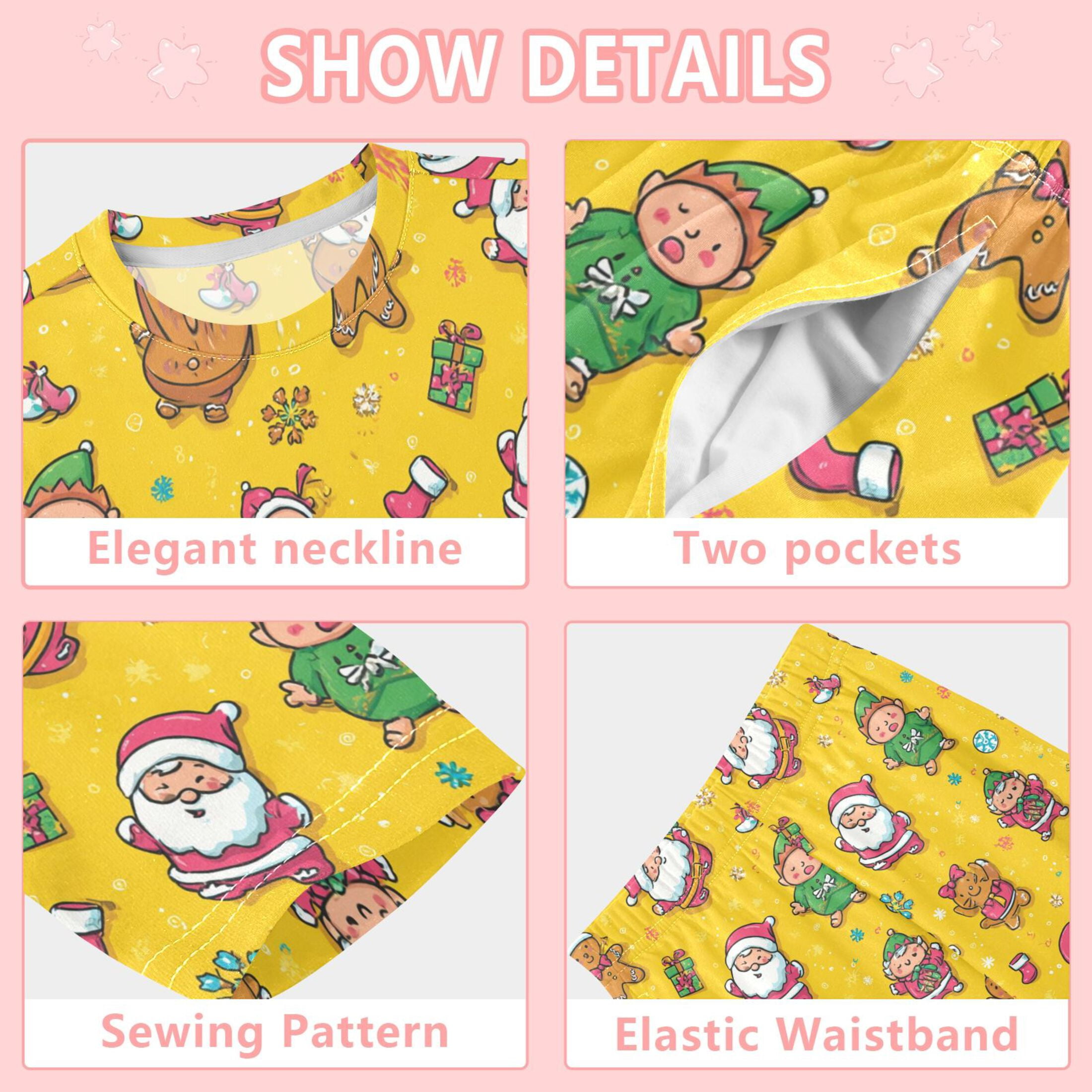 Santa Claus Elves and Gingerbread Men Cozy Soft Long Sleeves Top and Pants 2 Piece Cool Pjs Pajamas Set Sleepwear Size 3-11Y