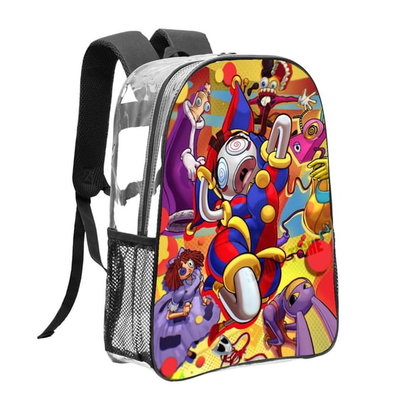 El Asombroso Circo Digital Mochila transparente temática, resistente y duradera, bolsa see-through para trabajo, deporte, universidad y viaje, 31 × 43 cm
