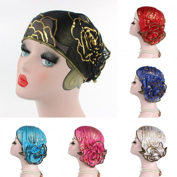 Limei Womens Polyester Beanie Lace Flower Pleat Turban Soft Sleep Cap Chemo Hats Fashion Slouchy Hat (Red)