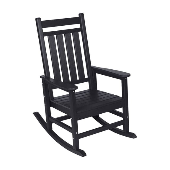 LIANGKA Black Wood-Textured Oversized Rocking Chair Weatherproof Porch Leisure Rocker for Outdoor Garden & Lawn
