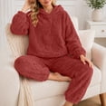 thumbnail image 6 of BaoFuBaoMei Flannel Pajamas for Women Hooded Long Sleeve Top and Pants Sleepwear 2 Piece Solid Heart Embossed Warm Lounge Set, 6 of 8