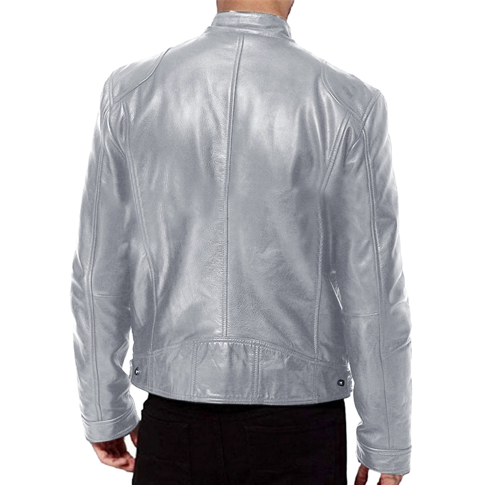 Mens Retro Faux Leather Jacket Varsity Baseball Bomber Jacket Zip Up Fall Winter Tops Grey XXXL