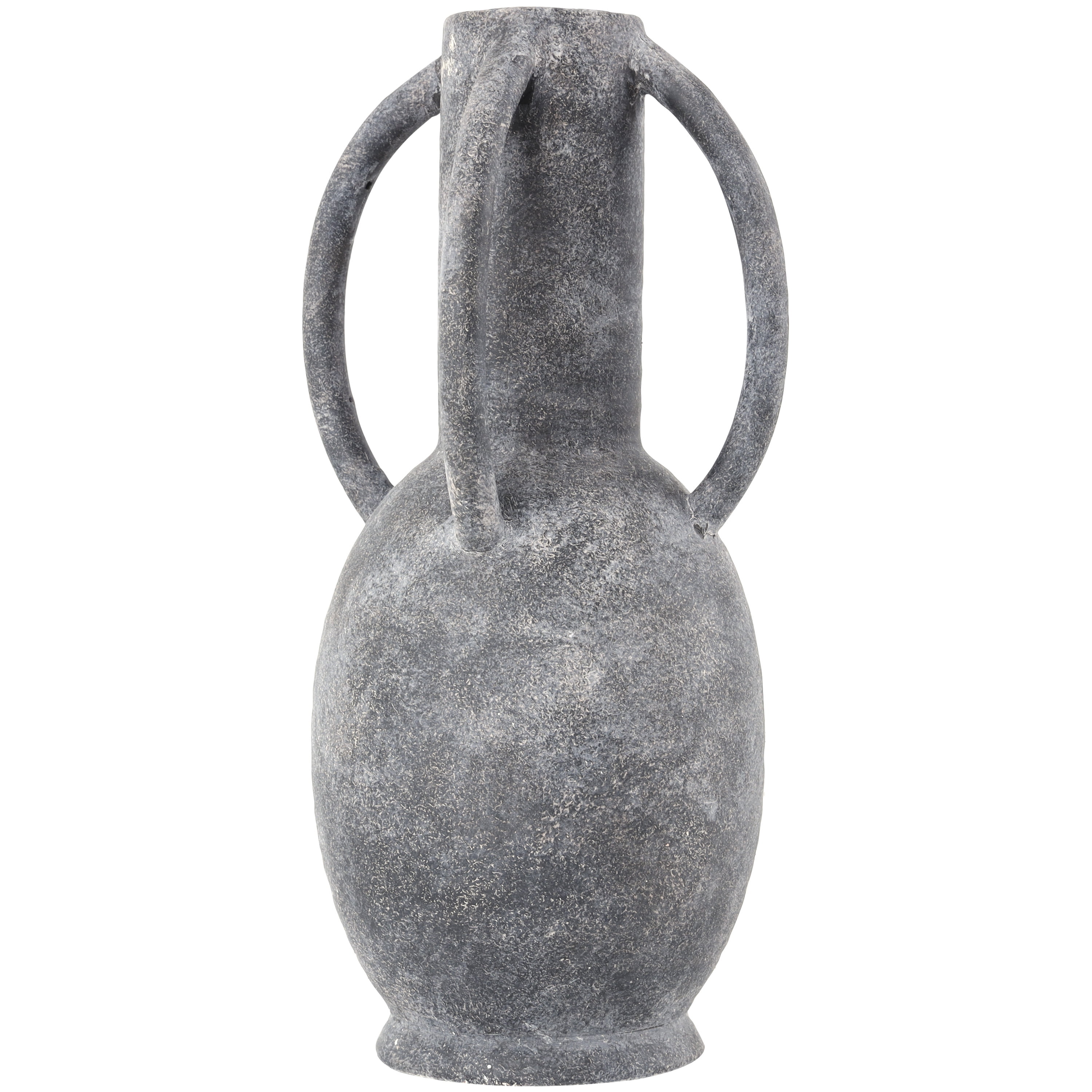 DecMode 15" Textured Whitewashed Gray Ceramic Vase with 4 Handles