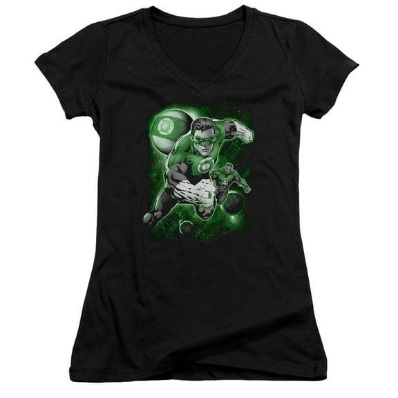 Green Lantern Lantern Planet Junior Women's V-Neck T-Shirt Black