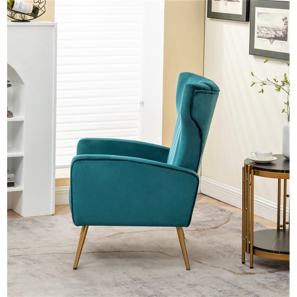 US Pride Furniture Kaleigh 27.56"W Velvet Sofa Chair with Metal Legs, Bluenish Green