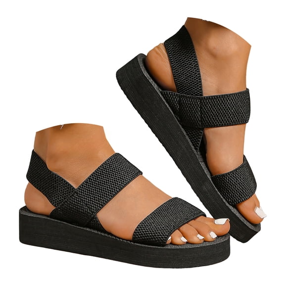 YLYL Women's Flatform Sandals Elastic Ankle Strap Wide Width Slip on Lightweight Casual Summer Beach Shoes