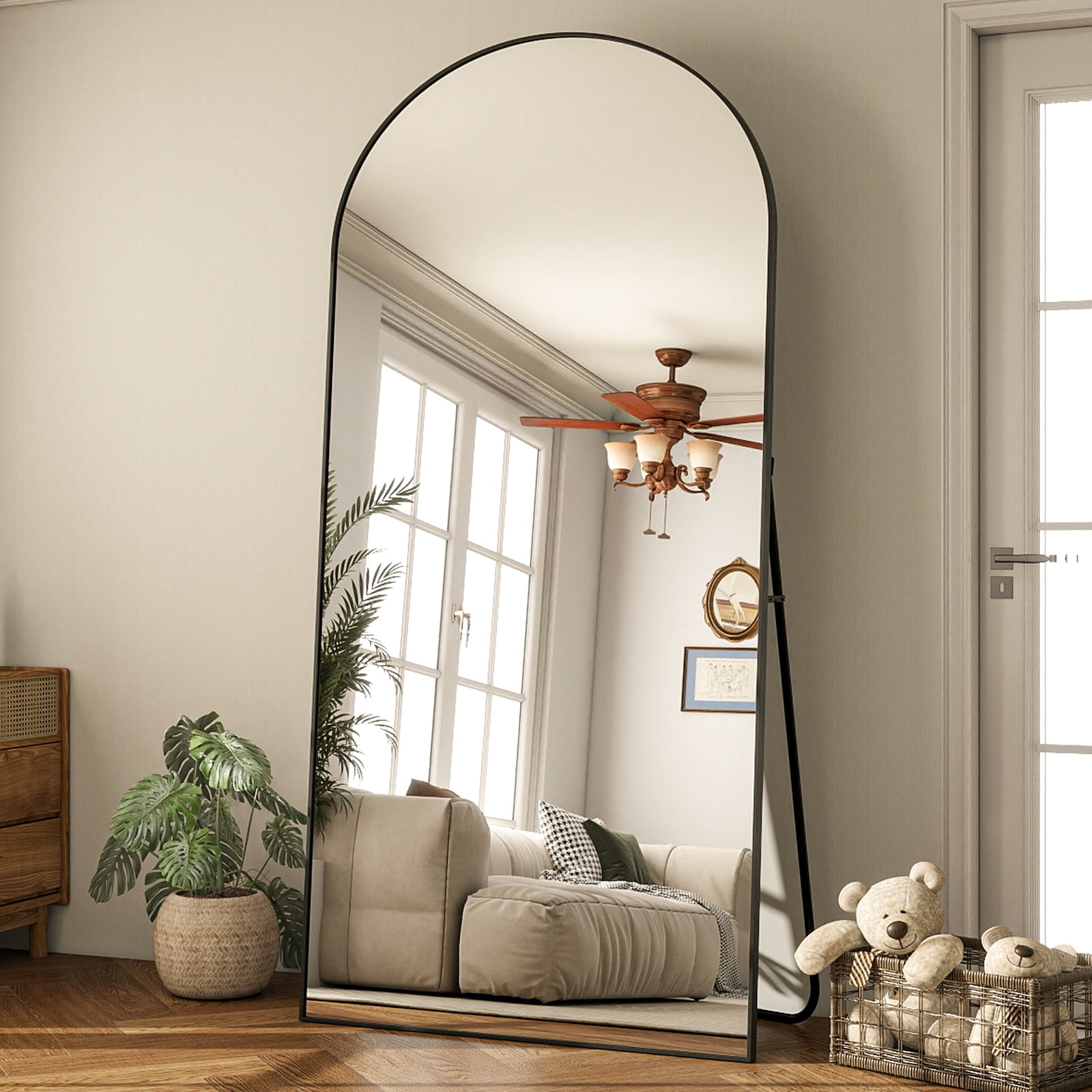 YVANLA 78"x35" Arched Full Length Floor Mirror with Stand , Black
