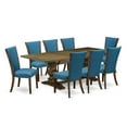 thumbnail image 2 of East West Furniture LAVE9-77-21 9Pc Kitchen Table Set Contains a Dining Table and 8 Parsons Dining Chairs with Blue Color Linen Fabric, Distressed Jacobean Finish, 2 of 9