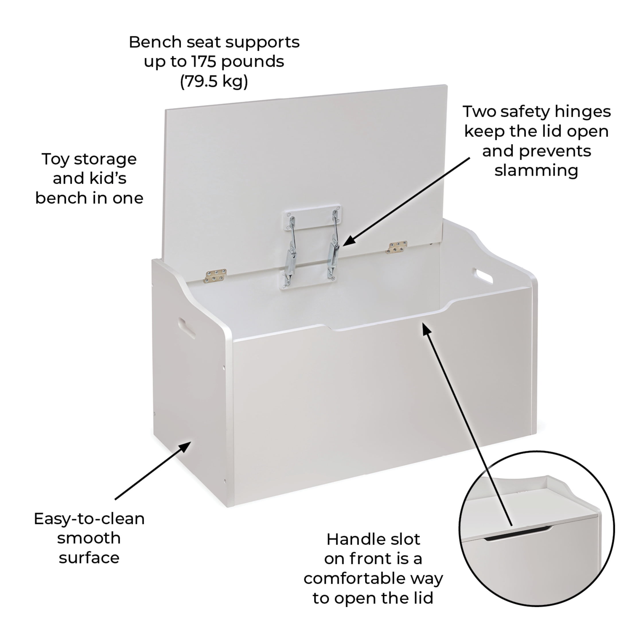 Badger Basket Child's Wooden 25 gal Bench Top Toy Box, White