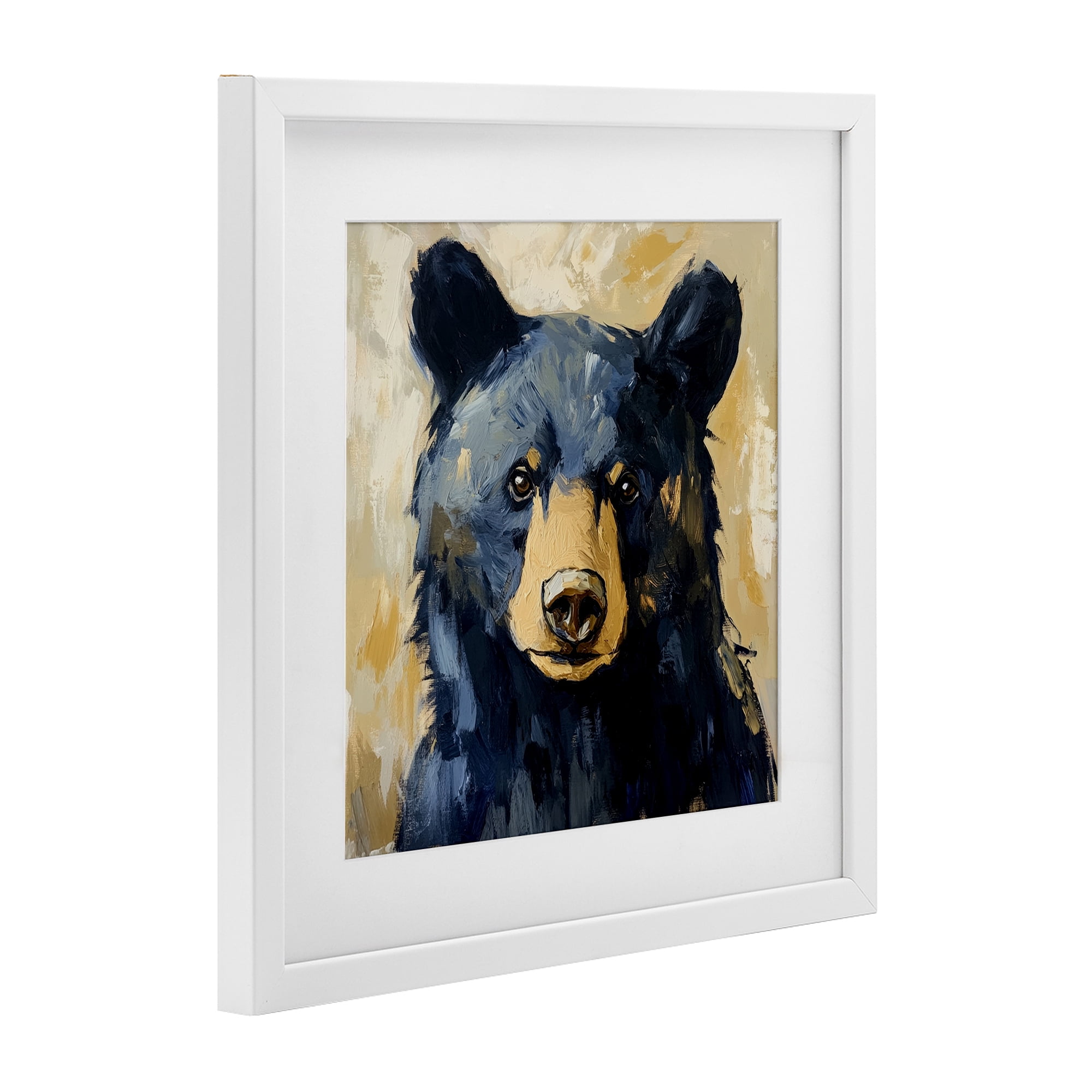 Stupell Industries Big Bear with Brushstrokes White Framed Print Under Glass, design by Petal Prints Design