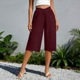 thumbnail image 5 of Feancey Womens Wide Leg Cropped Pants V Crossover Elastic Waist Palazzo Capris Summer Casual Business Dress Capri Pants with Pockets Wine S, 5 of 7