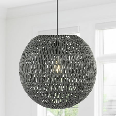 

Luna 15.75 1-Light Bohemian Modern Woven Rattan/Iron LED Pendant Grey/Black