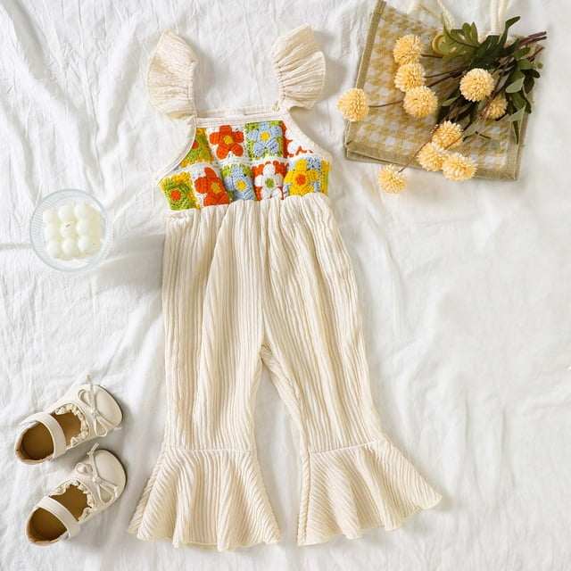 Combinaison Courte en Tricot à Imprimé Floral pour Filles, Manches Courtes, Tenue Décontractée d'Été, Tenue de Jeu pour Tout-Petits jusqu'à 4 Ans