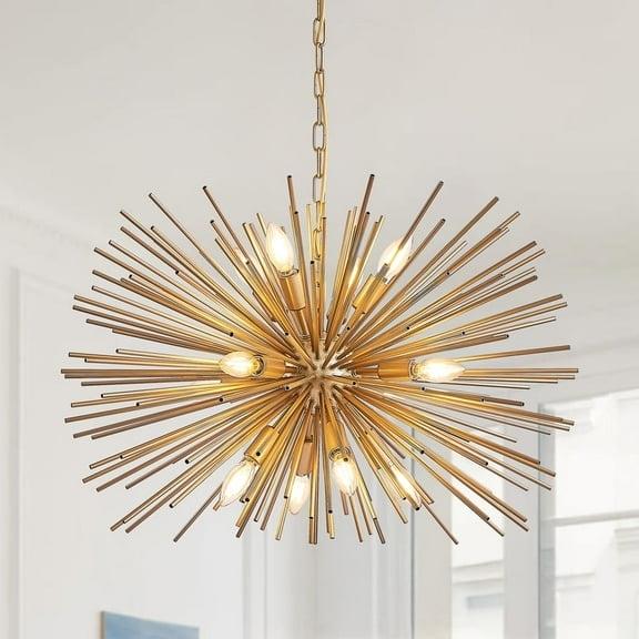 29" Mid-Century Modern 12-Light Starburst Chandelier,Gold Pendant Light Fixture for Living Room,Dining Room, or Foyer (No Bulb)