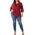 thumbnail image 2 of Agnes Orinda Women's Plus Size Ruffle 3/4 Sleeve V Neck Business Elegant Casual Tunic Dressy Top 4X Burgundy, 2 of 6