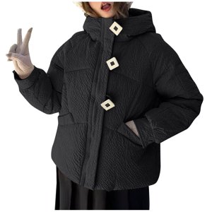 Dvprdro Veste à capuche à manches longues à capuchon pour femmes Boutons d'hiver Manteau à matelasserie à l'avant zip avec poches