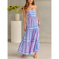thumbnail image 3 of Yunliwuli Women's Long Tiered Dress Sleeveless Spaghetti Strap Square Neck Striped Print Dress Midi Slip Dress, 3 of 10