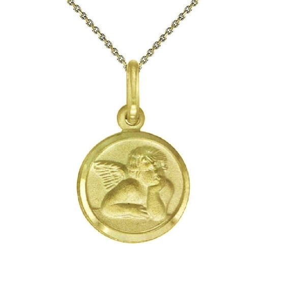 925 Sterling Silver Yellow Gold Plated 1mm Cable Chain Necklace w/ Guardian Angel Pendant Charm